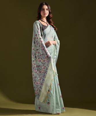 blue solid  saree with blouse 2
