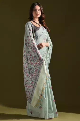 blue solid  saree with blouse