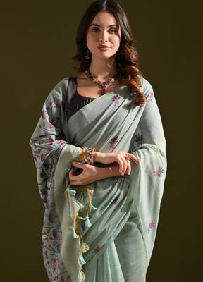 blue solid  saree with blouse 3