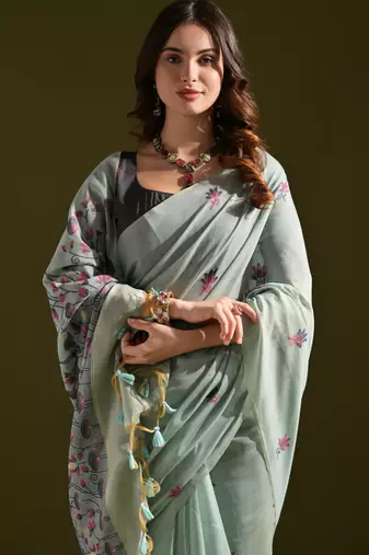 blue solid  saree with blouse