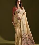 cream solid  saree with blouse