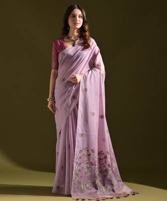 lavender solid  saree with blouse 1
