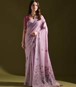 lavender solid  saree with blouse