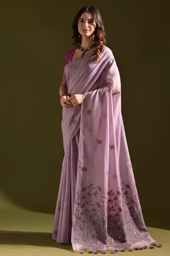 lavender solid  saree with blouse