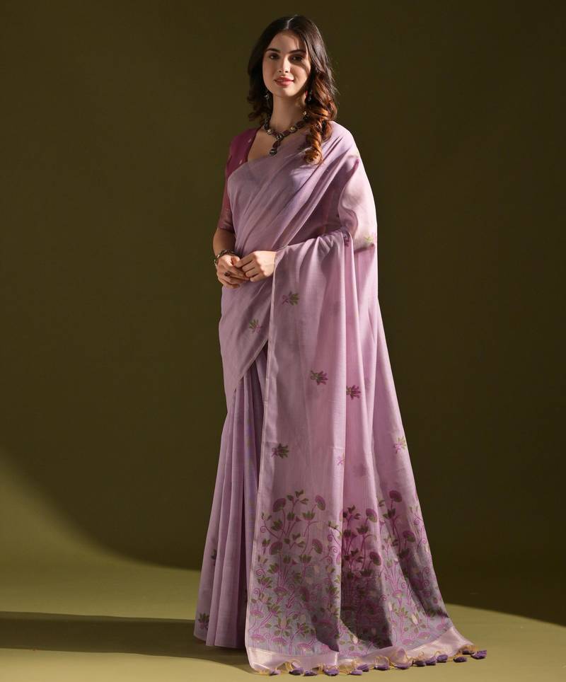 lavender solid  saree with blouse
