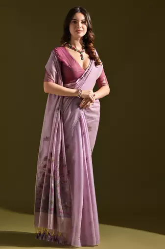 lavender solid  saree with blouse