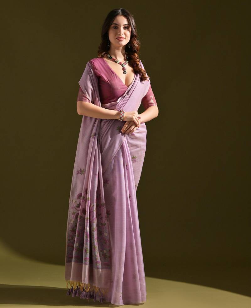 lavender solid  saree with blouse