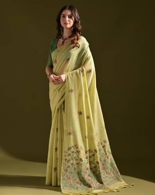 green solid  saree with blouse 1