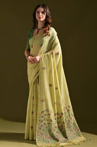 green solid  saree with blouse