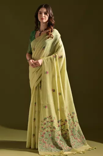 green solid  saree with blouse
