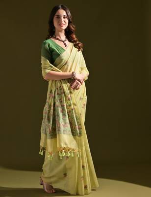green solid  saree with blouse 3