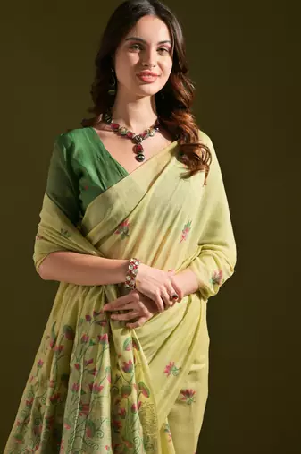 green solid  saree with blouse