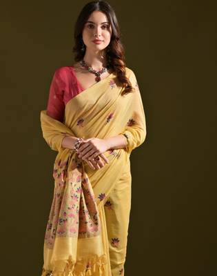 yellow solid  saree with blouse 3