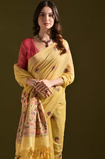 yellow solid  saree with blouse