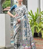 Rama green solid silk blend saree with blouse