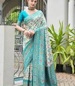 Green solid silk blend saree with blouse