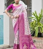 Magenta solid silk blend saree with blouse