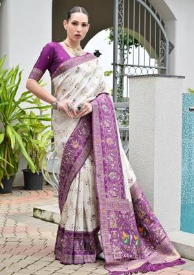 Wine solid silk blend saree with blouse 1