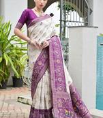 Wine solid silk blend saree with blouse