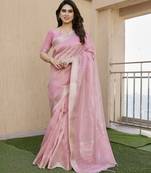 pink solid tussar silk saree with blouse