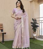 purple solid tussar silk saree with blouse