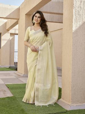yellow solid tussar silk saree with blouse 1