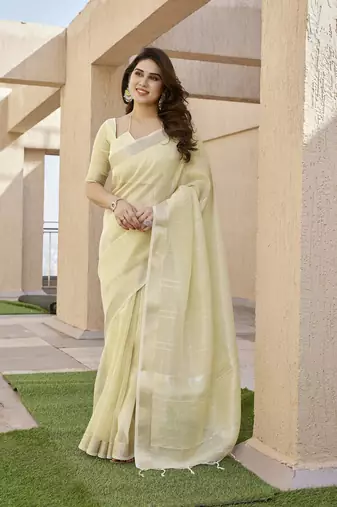 yellow solid tussar silk saree with blouse