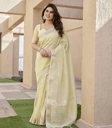 yellow solid tussar silk saree with blouse