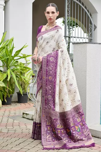 Wine solid silk blend saree with blouse