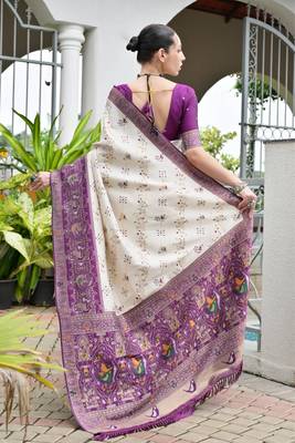 Wine solid silk blend saree with blouse 3