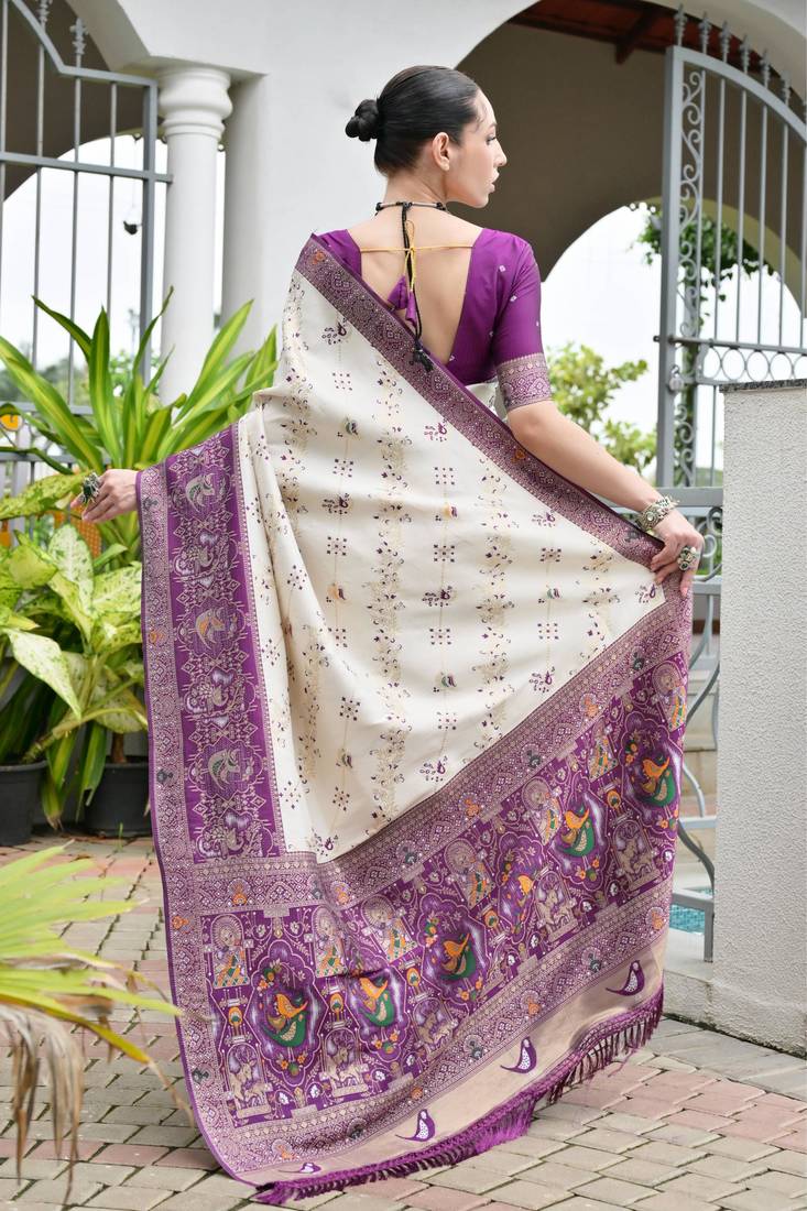 Wine solid silk blend saree with blouse