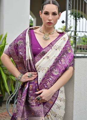 Wine solid silk blend saree with blouse 4