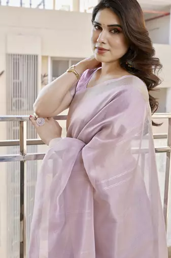 purple solid tussar silk saree with blouse