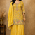 Yellow embroidered chinon free size stitched palazzo style salwar suit
