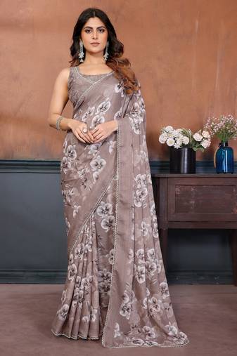 brown mannequin store printed saree