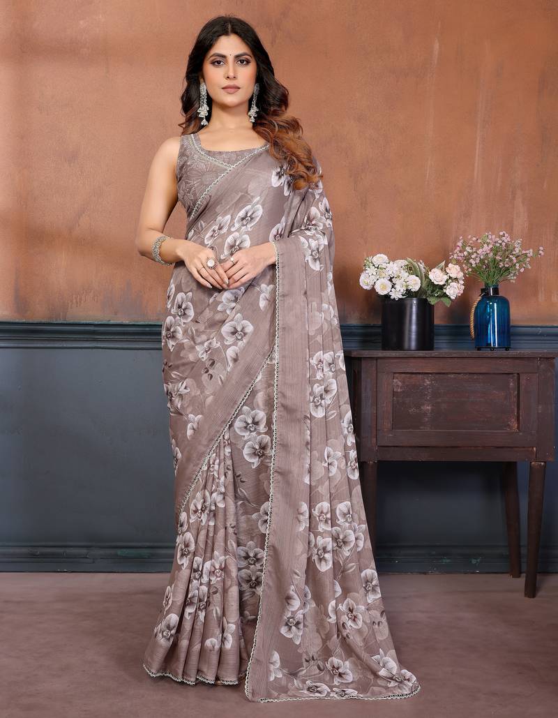 brown mannequin store printed saree