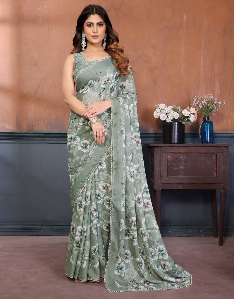 plum mannequin store printed saree