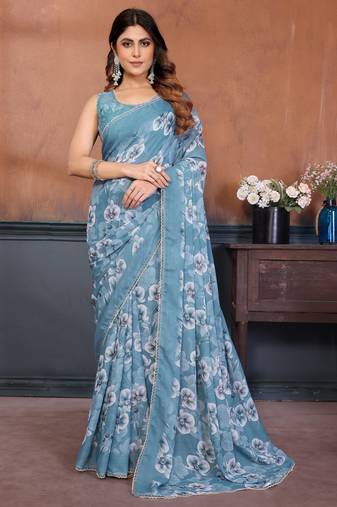 light_sky_blue mannequin store printed saree