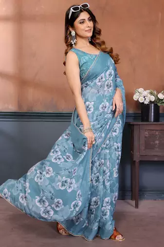 light_sky_blue mannequin store printed saree