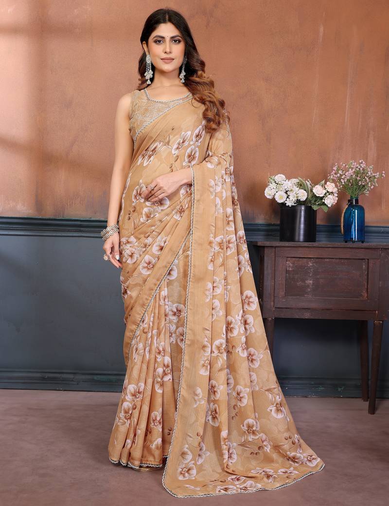 yellow mannequin store printed saree
