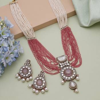 Pink kundan necklace set 1