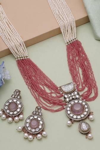 Pink kundan necklace set