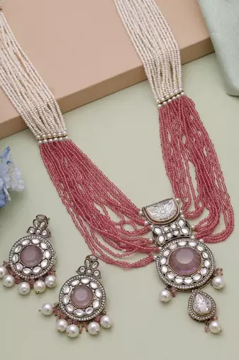Pink kundan necklace set