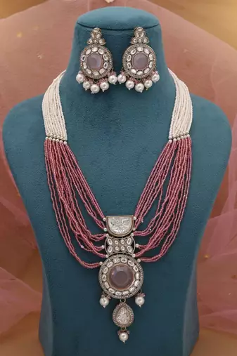 Pink kundan necklace set