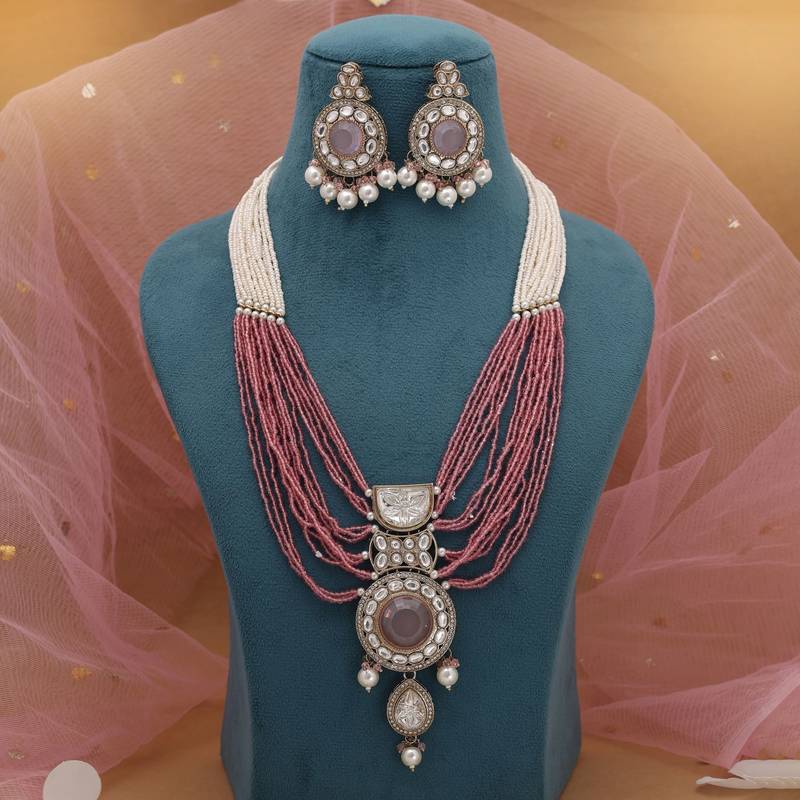 Pink kundan necklace set