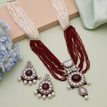 Maroon kundan necklace set 1
