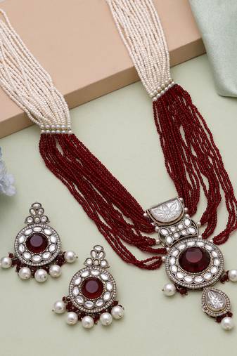 Maroon kundan necklace set