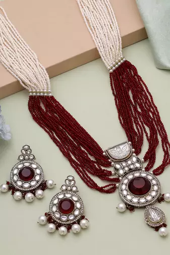 Maroon kundan necklace set