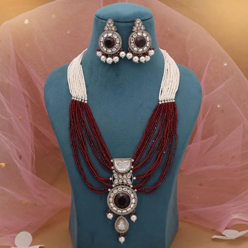 Maroon kundan necklace set