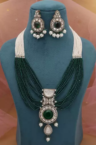 Green kundan necklace set